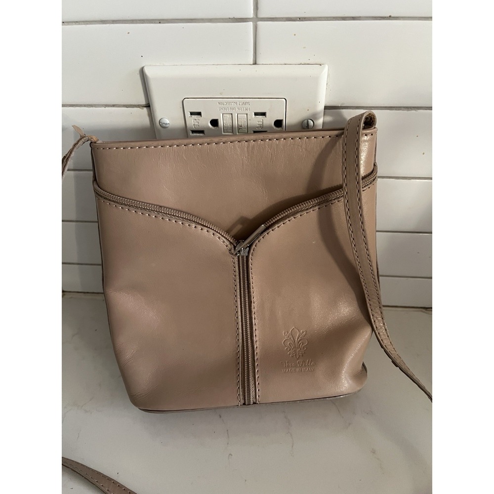 Vera Pelle Genuine Leather Borse Crossbody Handbag Purse Tan Pink Italy VTG